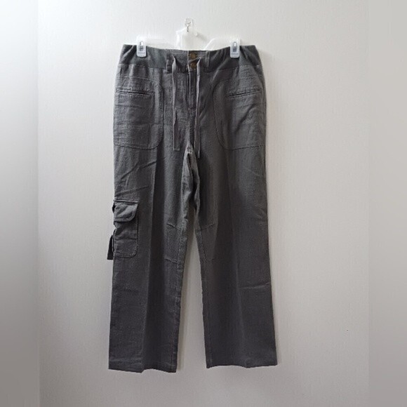 Soft Sorroundings Grey Weekend Linen Blend Cargo Pants Size Medium - Picture 1 of 11